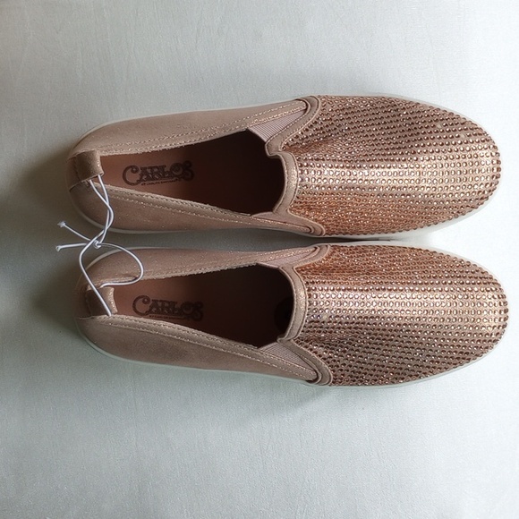 NWOT Carlos Pave' Studded Loafers Slip-On Shoes 8 Rose Gold - Picture 2 of 7